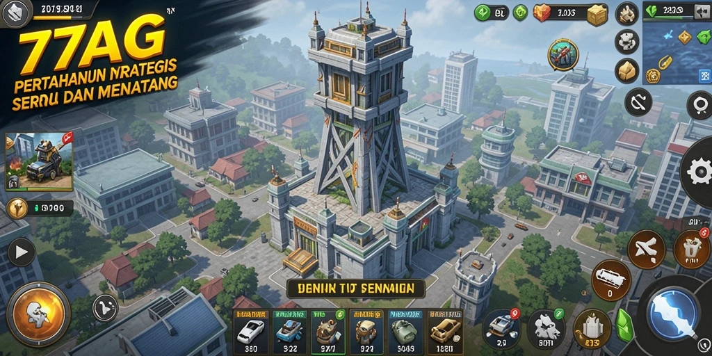 Screenshot gameplay 77AG menampilkan pertahanan menara yang menegangkan.