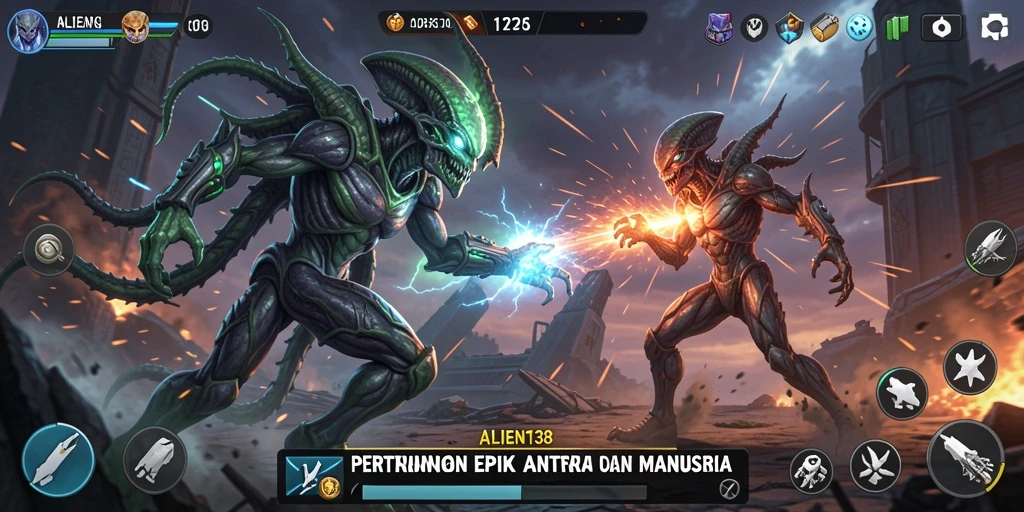 Gambaran gameplay seru ALIEN138 dengan karakter alien yang unik dan pertarungan yang intens.
