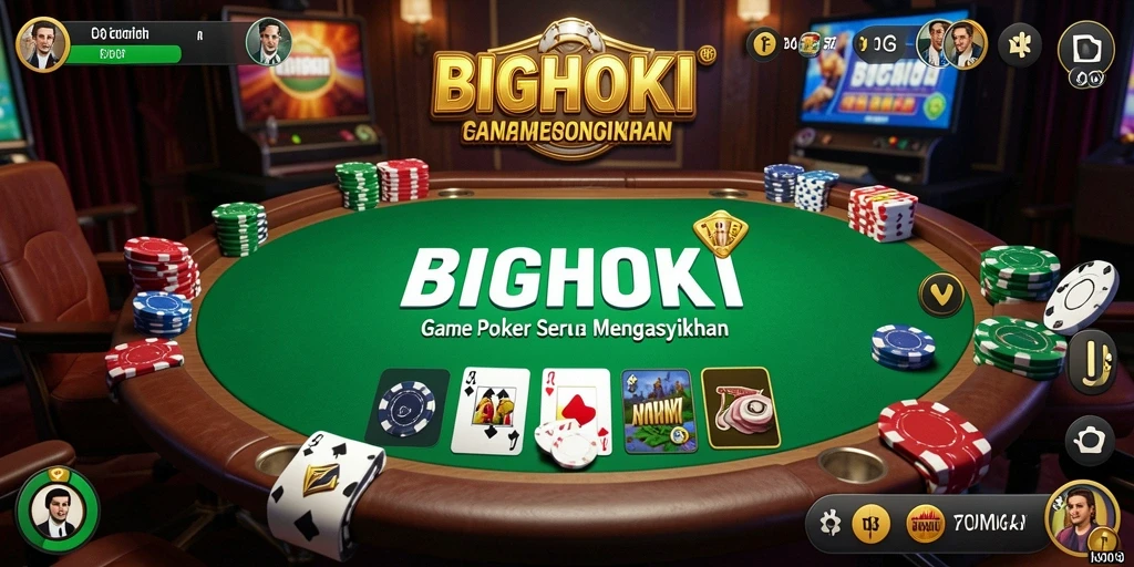 Tampilan utama BIGHOKI menampilkan permainan poker yang mendebarkan.