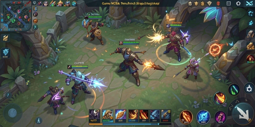 Tangkapan layar gameplay CV777 menampilkan pertempuran MOBA yang intens dan memukau.