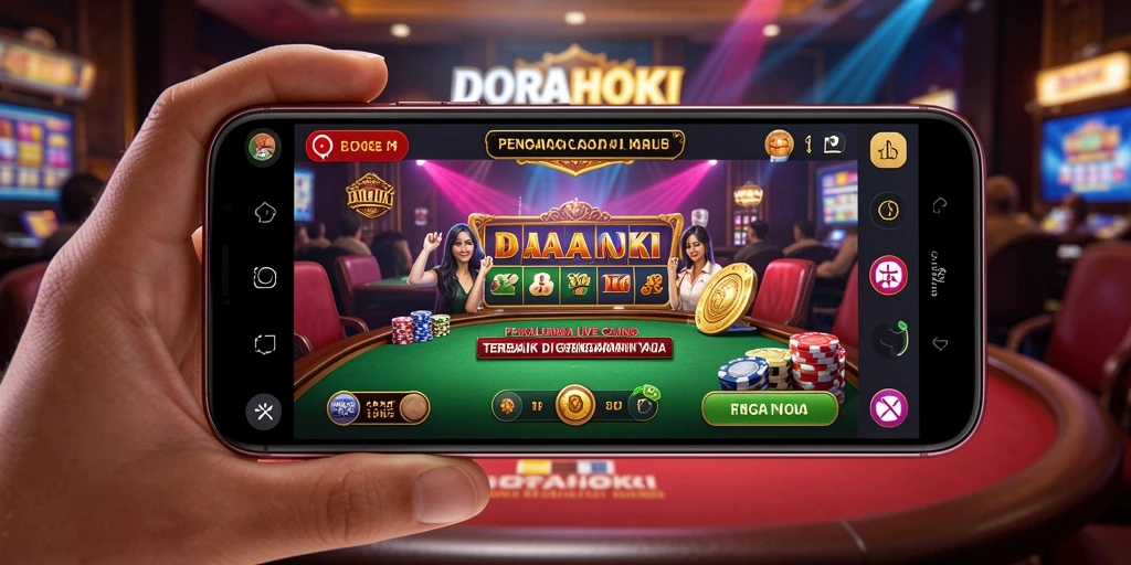 Screenshot gameplay DORAHOKI menampilkan dealer dan permainan Live Casino.