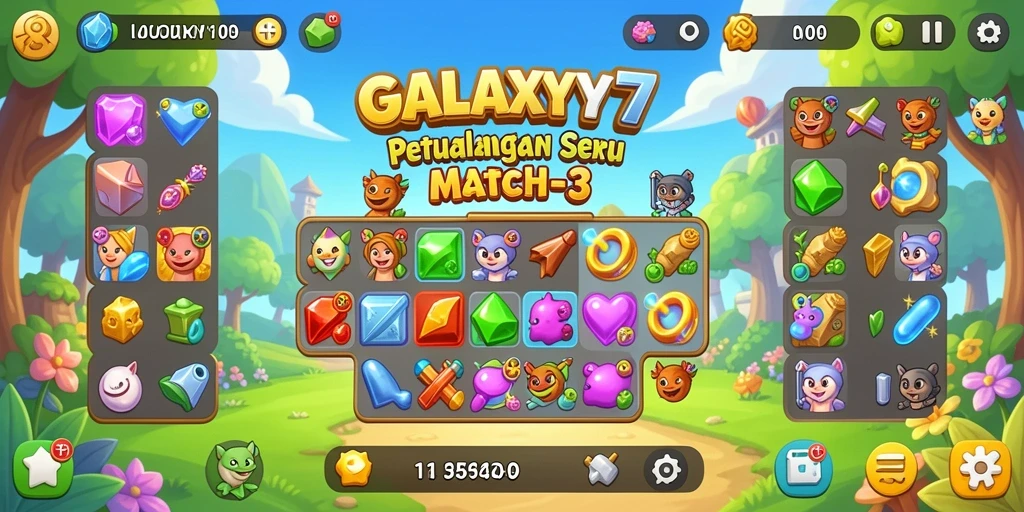 Tampilan gameplay GALAXY77 dengan aksi Match-3 yang seru.