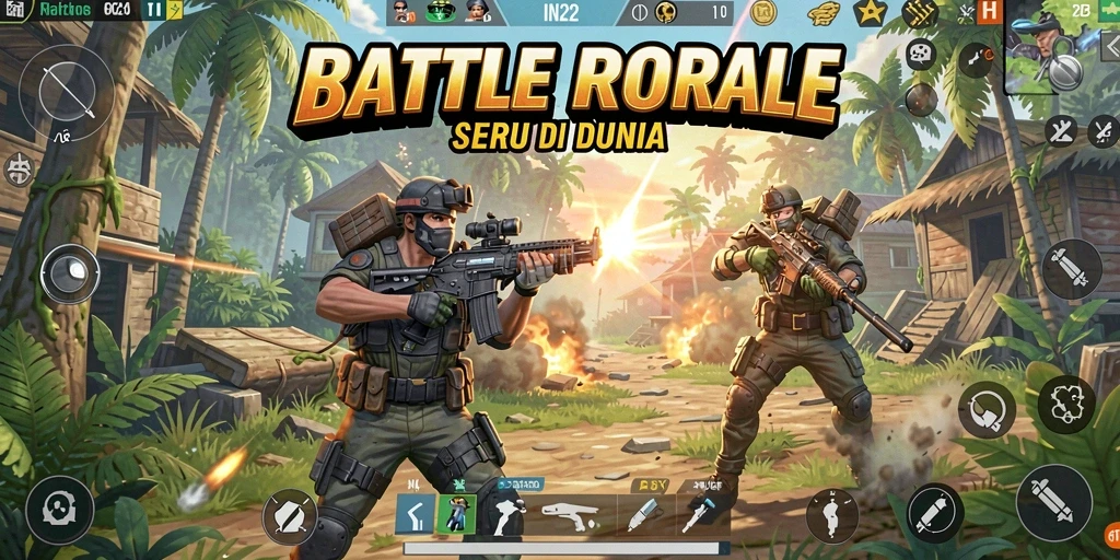 Tangkapan layar IN22 menampilkan pemain beraksi dalam pertempuran Battle Royale yang memukau.