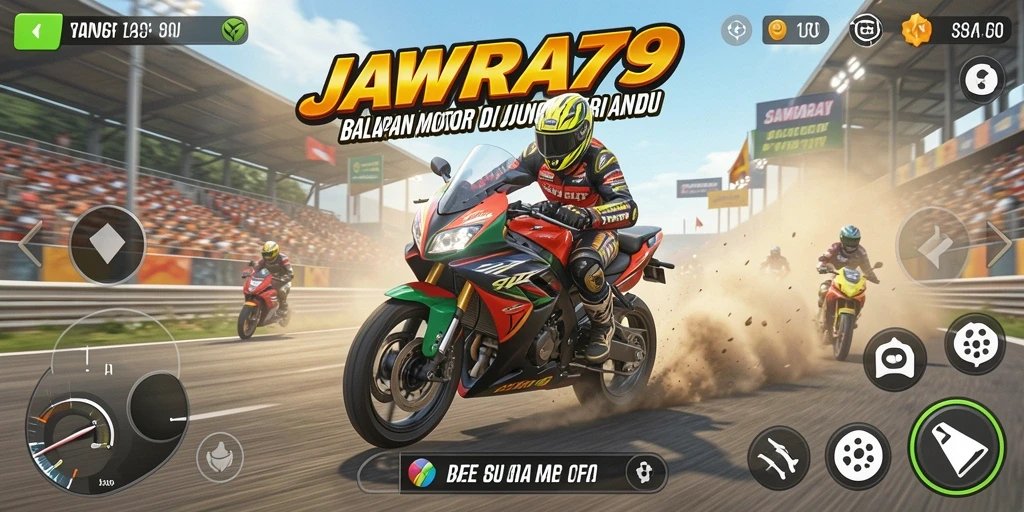Gameplay JAWARA79 saat balapan motor yang seru dan mendebarkan.