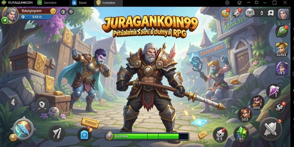 Tampilan gameplay seru dalam JURAGANKOIN99 dengan dunia yang luas dan karakter unik.