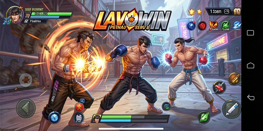 Tampilan gameplay LAVOWIN yang penuh aksi dan pertarungan epik.