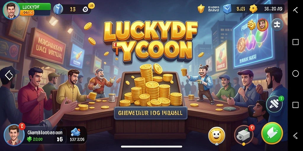 Tampilan screenshot utama LUCKYDF menunjukkan pengalaman gameplay Tycoon yang seru.