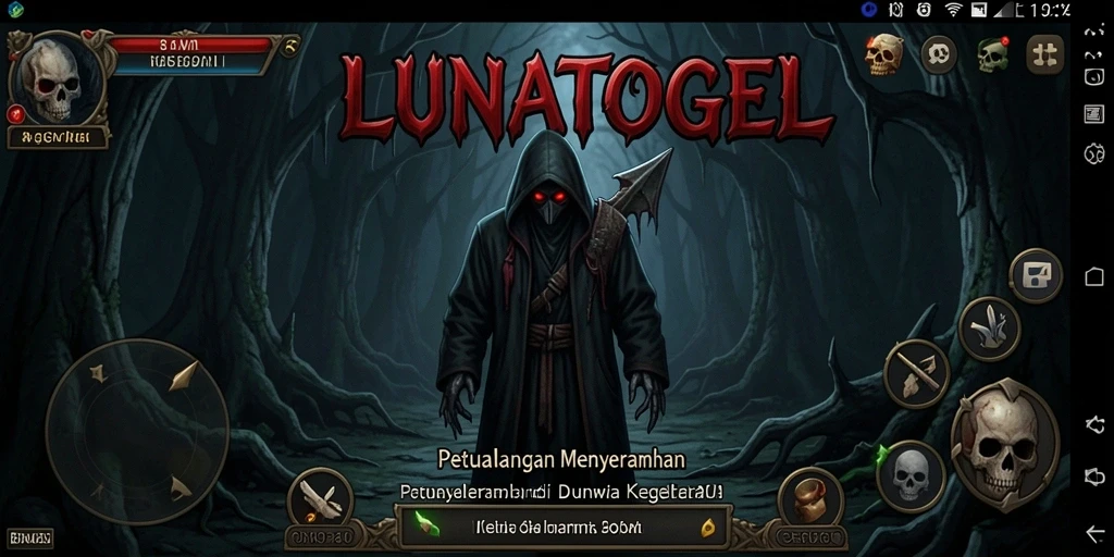 Screenshot gameplay <strong>LUNATOGEL</strong> menampilkan suasana penuh ketegangan dan misteri.