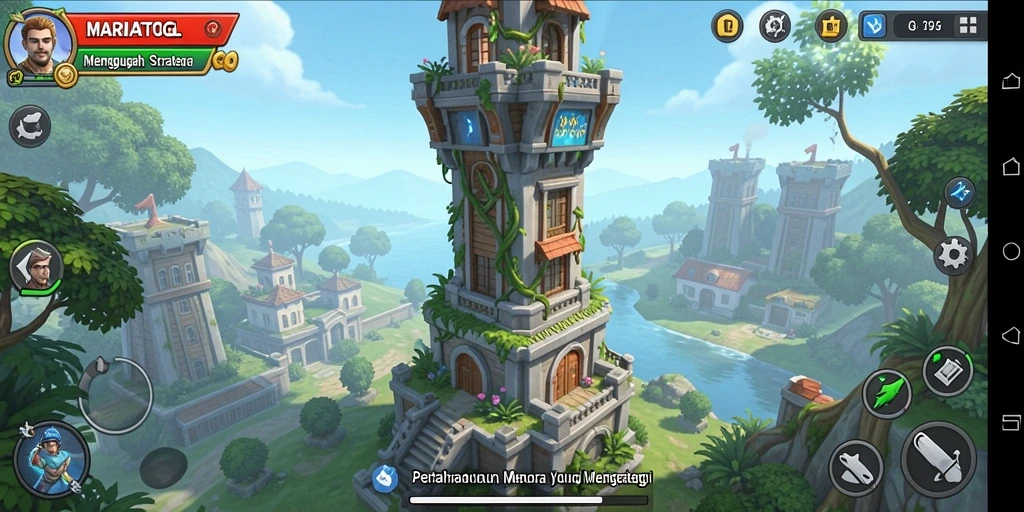 Gameplay MARIATOGL yang menegangkan dengan menara pertahanan yang strategis.