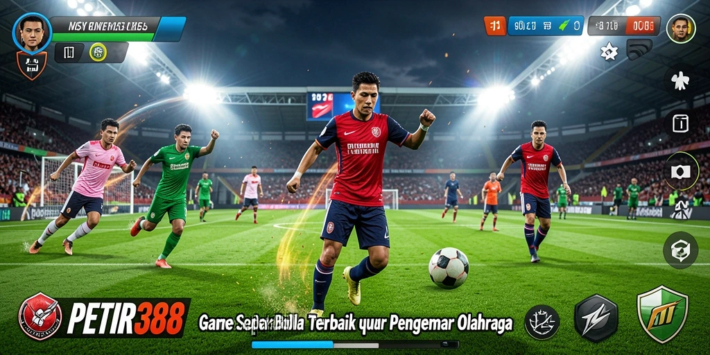 Screenshot gameplay menampilkan aksi seru dalam permainan sepak bola.