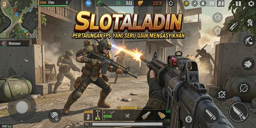 Tampilan gameplay menegangkan dari SLOTALADIN dengan aksi FPS yang cepat.