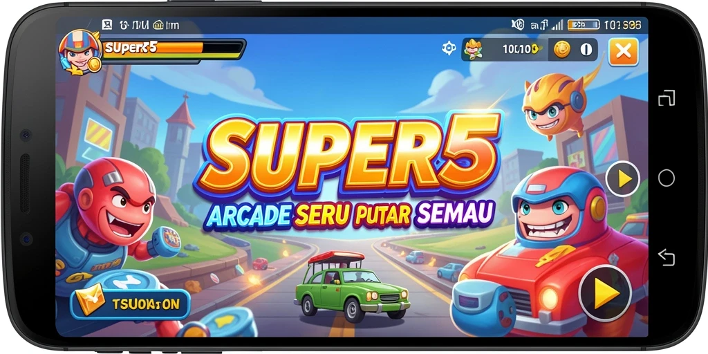 Tampilan menarik gameplay Arcade SUPER5 yang menghibur.